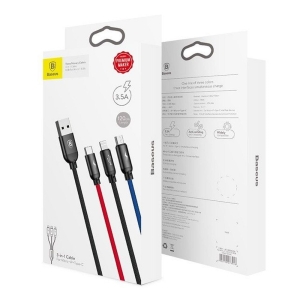 Datový kabel 3v1 Baseus (CAMLT-BSY01), USB A na USB C, Micro USB, Lightning, délka 0,3m, barva černá