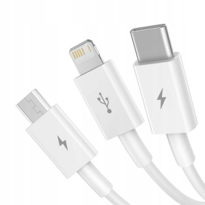 Datový kabel 3v1 Baseus (CAMLTYS-02) USB A na USB C, Micro USB, Lightning, délka 1,5m, barva bílá