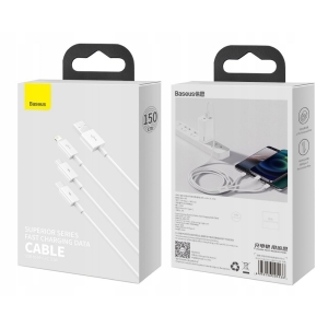 Datový kabel 3v1 Baseus (CAMLTYS-02) USB A na USB C, Micro USB, Lightning, délka 1,5m, barva bílá