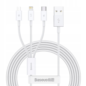 Datový kabel 3v1 Baseus (CAMLTYS-02) USB A na USB C, Micro USB, Lightning, délka 1,5m, barva bílá