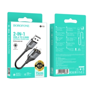 Adaptér Borofone (BV19) 2w1, USB na 2x jack 3.5mm, barva černá