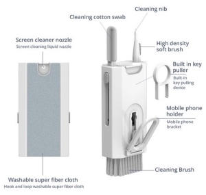 Sada na čištění klávesnice / sluchátek / telefonu / servisu, 8v1, bílá