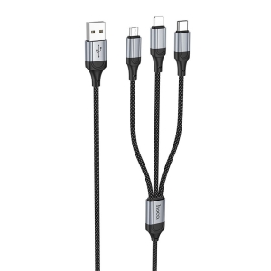 Datový kabel HOCO X102 3v1, USB A na Lightning, Micro USB, USB C, délka 1m, barva černá