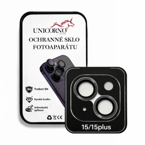 Unicorno ochranné sklo fotoparátu s aplikátorem iPhone 15, 15 PLUS black