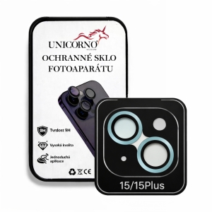Unicorno ochranné sklo fotoparátu s aplikátorem iPhone 15, 15 PLUS light blue