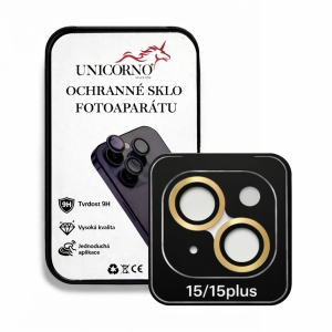 Unicorno ochranné sklo fotoparátu s aplikátorem iPhone 15, 15 PLUS gold
