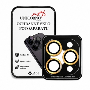 Unicorno ochranné sklo fotoparátu s aplikátorem iPhone 16 PRO, 16 PRO MAX gold