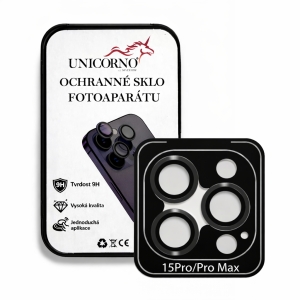 Unicorno ochranné sklo fotoparátu s aplikátorem iPhone 15 PRO, 15 PRO MAX black