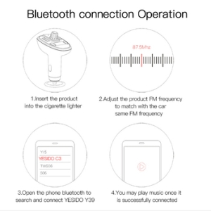Transmiter FM Bluetooth Yesido Y39, 2x USB A, Micro SD, 10W, barva černá
