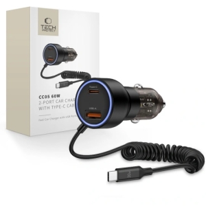 CL adaptér TechProtect (CC05) 1x USB A + 1x USB C, PD 60W, QC 3.0, kabel USB C, black