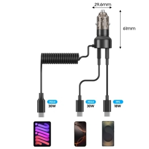 CL adaptér TechProtect (CC05) 1x USB A + 1x USB C, PD 60W, QC 3.0, kabel USB C, black