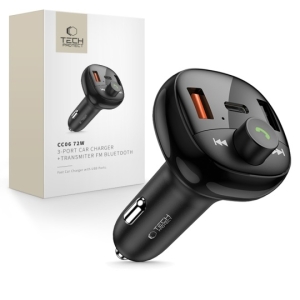 Transmitér FM Bluetooth TechProtect (CC06), 2x USB A, 1x USB C, PD 72W, QC 3.0, SD karta, barva černá