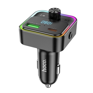 Transmiter FM Bluetooth Hoco E81, 1x USB A, 1x USB C, PD 30W, QC 3.0, barva černá