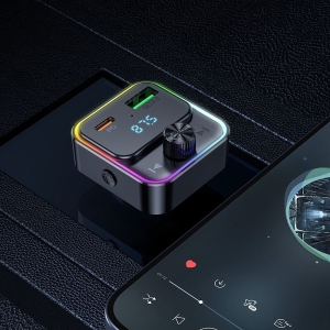 Transmiter FM Bluetooth Hoco E81, 1x USB A, 1x USB C, PD 30W, QC 3.0, barva černá