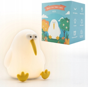 LED noční silikonová lampička Bird Kiwi, 3 režimy svícení, bílá