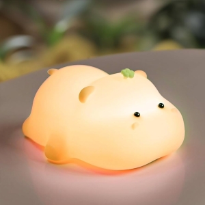 LED noční silikonová lampička Baby Hippo, 3 režimy svícení, růžová