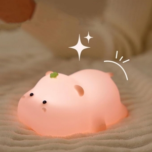 LED noční silikonová lampička Baby Hippo, 3 režimy svícení, růžová