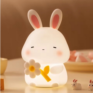 LED noční silikonová lampička Sleepy Bunny, 3 režimy svícení, časovač, bílá