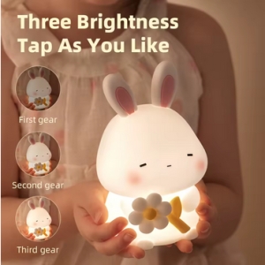LED noční silikonová lampička Sleepy Bunny, 3 režimy svícení, časovač, bílá