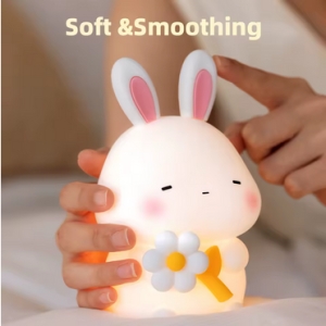 LED noční silikonová lampička Sleepy Bunny, 3 režimy svícení, časovač, bílá