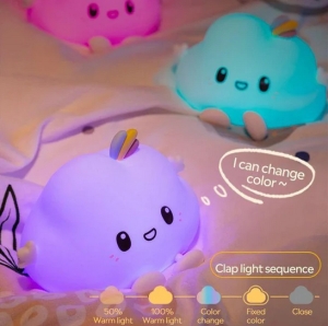 LED noční silikonová lampička Cloud, 3 režimy svícení, časovač, bílá