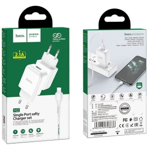 Cestovní nabíječ HOCO N2 Vigour 1x USB A (2A) + kabel USB A na Lightning, barva bílá