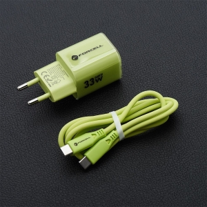 Nabíječka Forcell F-Energy GaN III Crystal Color USB C + USB A QC4.0 PD 33W + kabel USB C na USB C, zelená