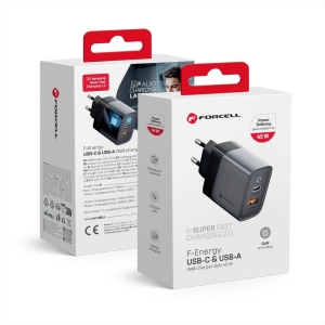 Nabíječka telefonu Forcell F-Energy GaN USB C + USB A QC4.0 PD 45W, šedá