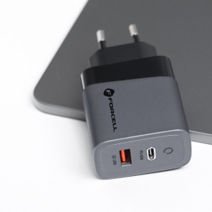 Nabíječka telefonu Forcell F-Energy GaN USB C + USB A QC4.0 PD 45W, šedá