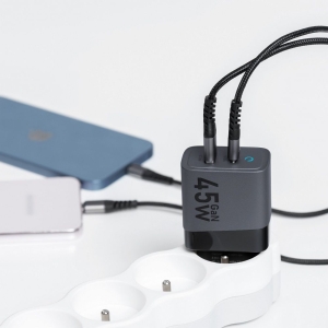 Nabíječka telefonu Forcell F-Energy GaN USB C + USB A QC4.0 PD 45W, šedá