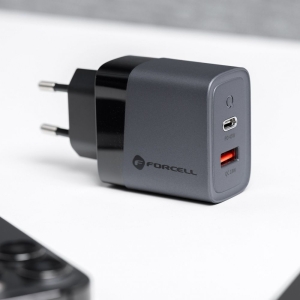 Nabíječka telefonu Forcell F-Energy GaN USB C + USB A QC4.0 PD 45W, šedá