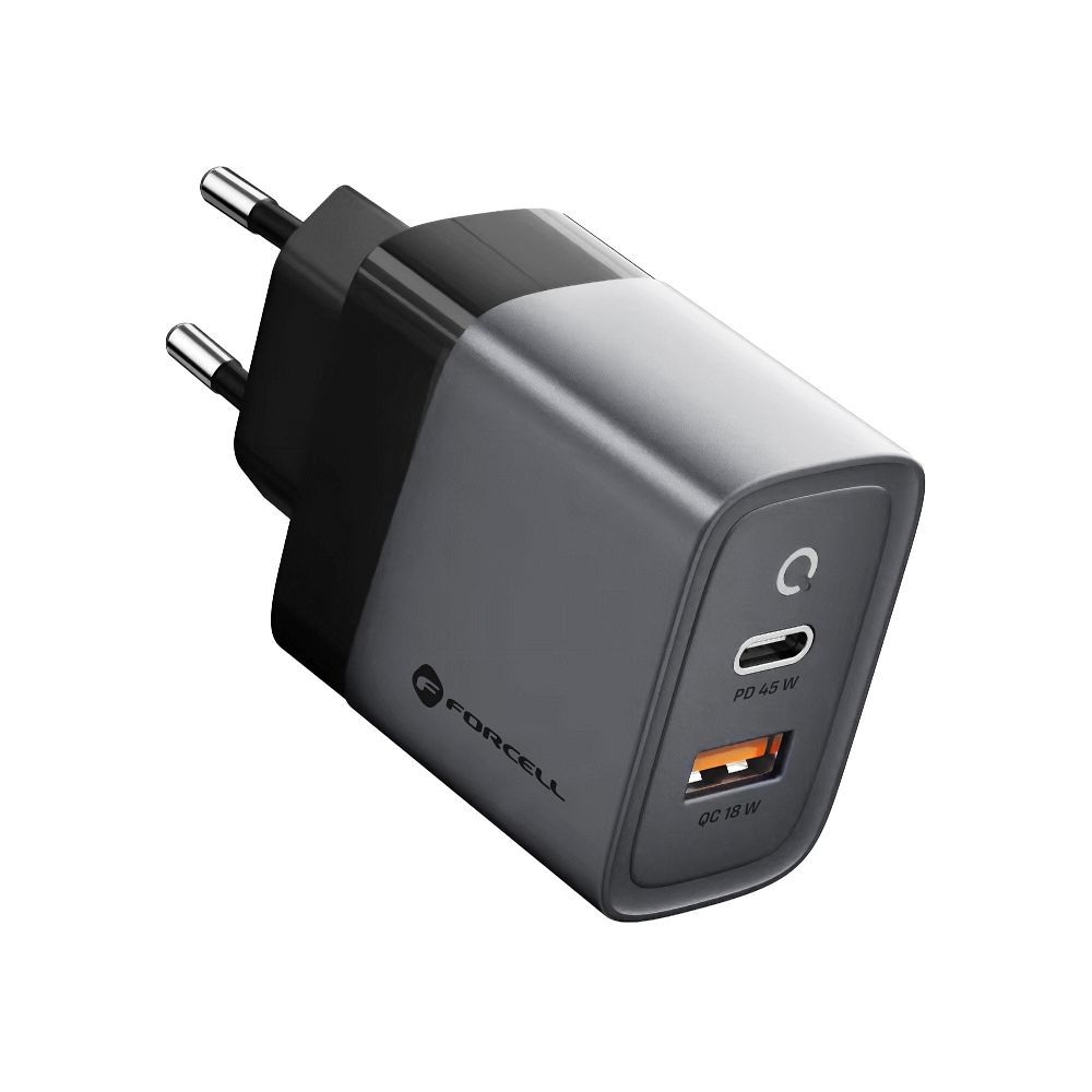 Nabíječka telefonu Forcell F-Energy GaN USB C + USB A QC4.0 PD 45W, šedá