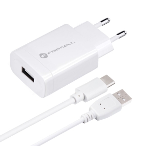 Nabíječka telefonu Forcell F-Energy USB A QC3.0 PD 18W + kabel USB A na USB C, bílá