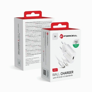 Nabíječka do zásuvky Forcell F-Energy USB C QC4.0 PD 20W + kabel USB C na Lightning, bílá