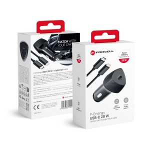 Autonabíječka Forcell F-Energy Carbon USB C QC3.0 PD 3A 20W + kabel USB C na Lightning, černá