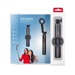 Selfie tyč Forcell F-Grip MagSelfie (21 až 104cm) kompatibilní s MagSafe s bezdrátovým dálkovým ovládáním, černá