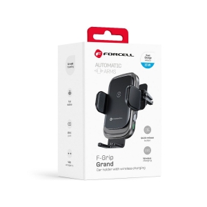 Držák FORCELL F-GRIP Grand  (F-24) do mřížky ventilátoru, s indukčním nabíjením 15W, stříbrný