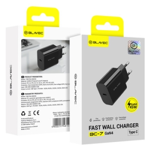 Cestovní nabíječ Blavec, GaN4, 1x USB C, PD 45W, QC 3.0, černá