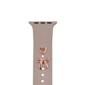 Přívěsek na watch pásky, mašle + srdíčko, barva rose gold