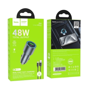 CL adaptér HOCO Z60, 1x USB A, 1x USB C, QC 3.0, PD 48W, kabel USB C na USB C, barva černá