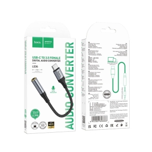 Kabel AUX (Hoco LS36) Jack 3,5mm na USB C, 12cm, barva černá