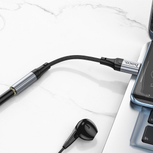 Kabel AUX (Hoco LS36) Jack 3,5mm na USB C, 12cm, barva černá