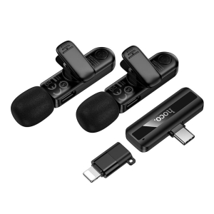 Bezdrátový mikrofon Hoco L20A s dvojitým konektorem Lightning / USB C, černý