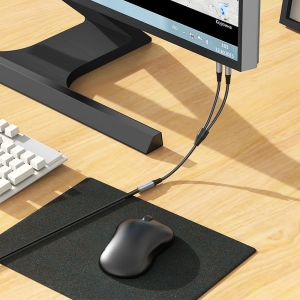 HOCO UPA21, AUX kabel 2v1 Jack 3,5 mm (samice) na 2 x Jack 3,5 mm (samec) 0,25 m, šedá