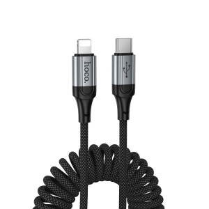 Datový kabel Hoco X121, USB C na Lightning, PD 27W, 1,5 m (opletený, spirála), černá