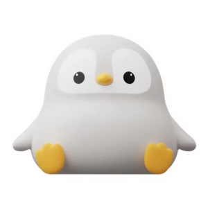 LED noční silikonová lampička Baby Penguin, 3 režimy svícení, časovač, bílá/šedá