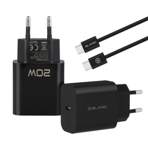Cestovní nabíječ Blavec, USB C, PD 20W, kabel USB C na USB C, černá
