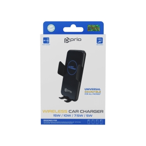 Držák do auta PRIO Fast Charge, do větrací mřížky, indukce 15W, kabel USB A na USB C, černá