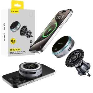 Držák do auta Blavec 2v1 (držák, indukční nabíječka) Qi2.2 25W, magneticky odnímatelný držák do auta s indukčním nabíjením pro mřížky, černý