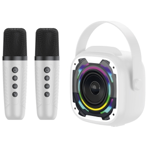 Blavec Bezdrátový Bluetooth karaoke reproduktor se 2 mikrofony, bílý